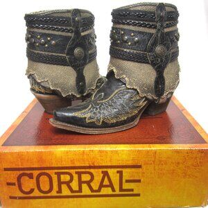 Corral Womens 8.5 M $255 Black Bone Flipped Shaft Western Boots A3461